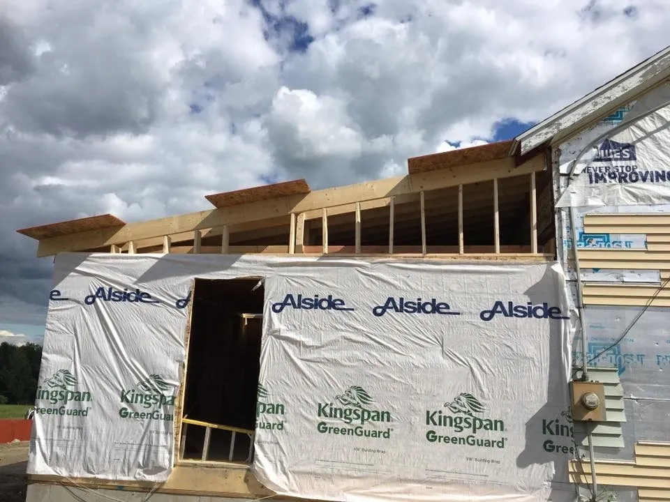Building with exposed wooden framing